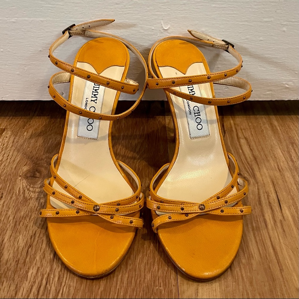 Jimmy Choo Studded Strappy Heels Yellow